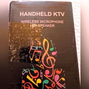 New!Handheld KTV Wireless Microphone HiFi Speaker - Black with Multicolor Design